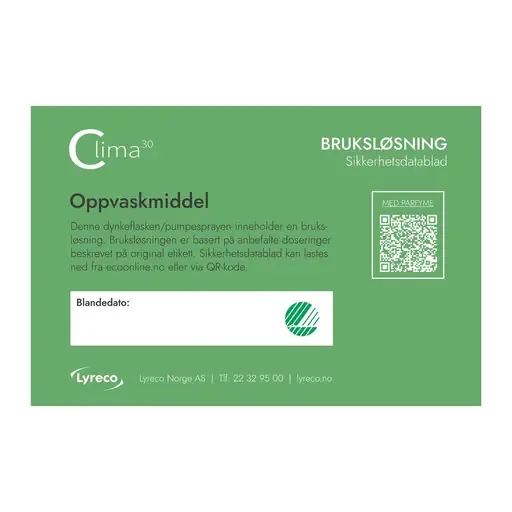 Bruksetikett CLIMA30 Oppvaskmiddel
