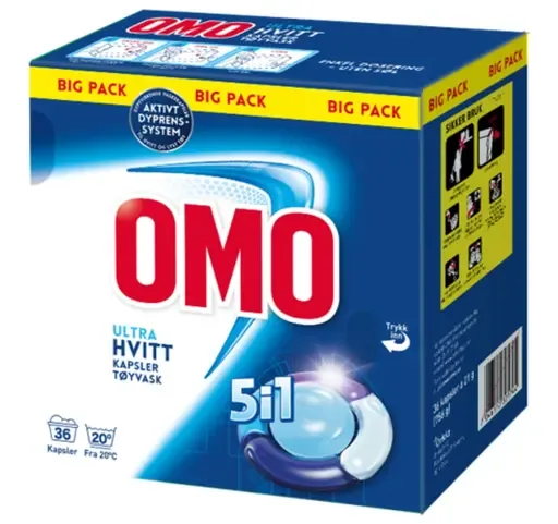 Tøyvask OMO Ultra Hvitt 5i1 (36 stk)