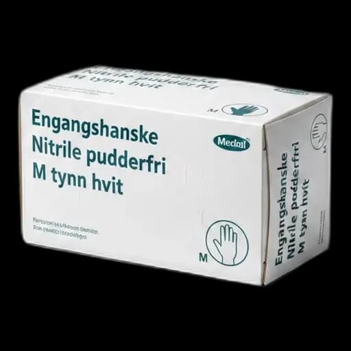 Engangshanske Nitrile pudderfri M tynn hvit (100 stk)