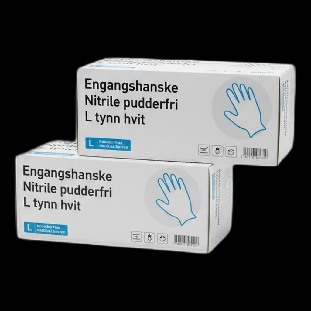 Engangshanske Nitrile pudderfri L tynn hvit (100 stk)