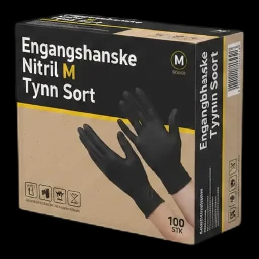 Engangshanske Nitrile M tynn sort (100 stk)